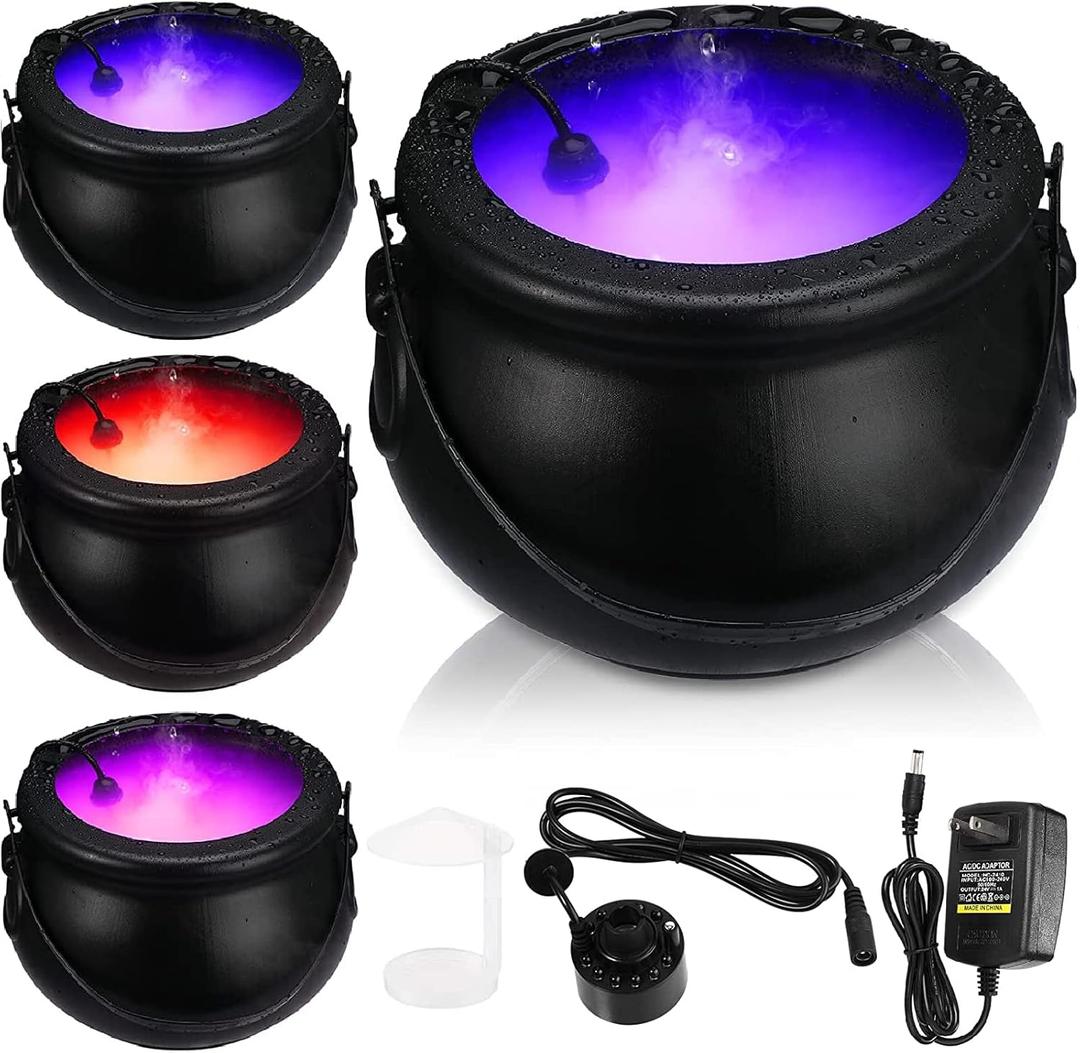 Shappy Halloween 8" Witch Cauldron with Mist Maker Fogger and Cover 12 LED Light Color Change Pond Fogger Misting Cauldron Halloween Decor Fog Machine for Holiday Party(Black)