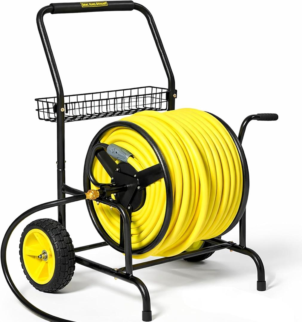 Hose Reel Cart, Hold Up to 300 ft of 5/8'', Garden Hose Cart with 2 Wheels, Heavy Duty Freestanding Water Hose Reels for Outside Garden Lawn Yard Outdoor (300ft Hose Capacity)