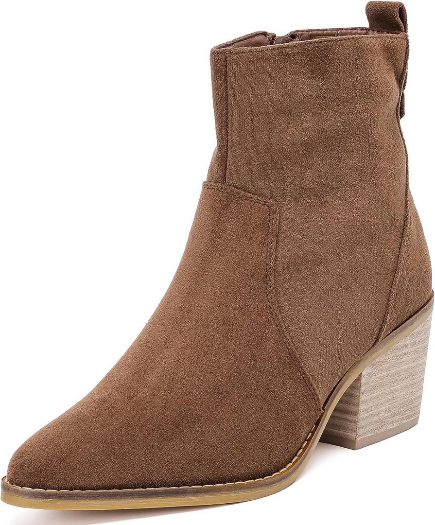 Women's Ankle Boots Low Chunky Heeled Booties Casual Comfortable Fall Winter Pointed Closed Toe Short Boots for Women. (9, Brown Mf 970)