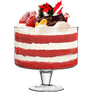 Trifle bowl Glass Crystal-Clear Set of 1, 116oz(3.3L), Footed Trifle Bowl with Stand, Trifle dish for decadent dessert like salad, fruit, ice cream, parfait, pudding, Party Bowl