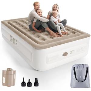 Sebor Air Mattress Queen with Built in Pump, 18" Ultimate Comfort Blow up Mattress Queen with Rechargeable Pump, Colchon Inflatable Mattress for Home, Guest, Camping & Office, Air Bed 660lbs Max