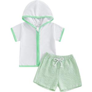 Kids Baby Boy Girl Swim Cover Up Toddler Swim Trunks and Short Sleeve Coverup Beach Bathing Suit Swimwear (12-18 Months, Green)