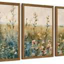 AVECCO 3 Pieces Framed Vintage Wildflower Canvas Wall Art, Nature Floral Artwork Wall Decor, Rural Botanical Art Prints for Bedroom Living Room Office Home Decoration Ready to Hang 20x30 Inch