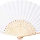 Sepwedd 50pcs White Paper Hand Fan Bamboo Folding,Handheld Paper Folded for Wedding Party and Home Decoration