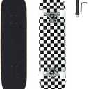 ANNEE 31x8 Inch Pro Skateboard Complete,7 Layer Canadian Maple Wood Double Kick Concave Skate Boards, Tricks Skateboards for Youths,Beginners,Girls,Boys,Kids,Teens,Adults (Black, White)