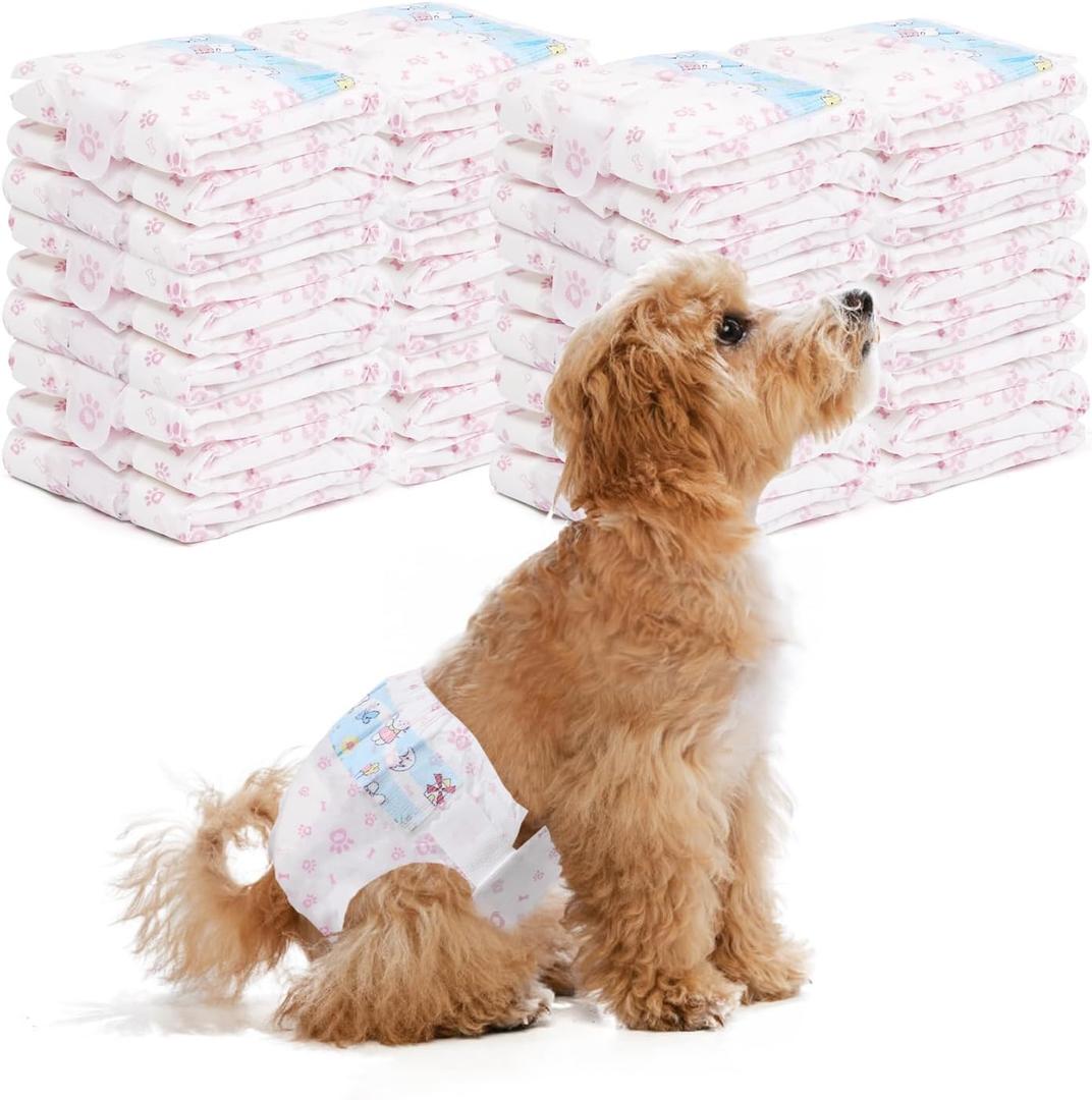 Disposable Dog Diapers Female 90 Count Doggie Diapers for Female Dogs (Waist 10-16.5 in S) Super Absorbent Small Doggie Diapers for Heat Excitable Urination or Incontinence - Pink (90count Small)