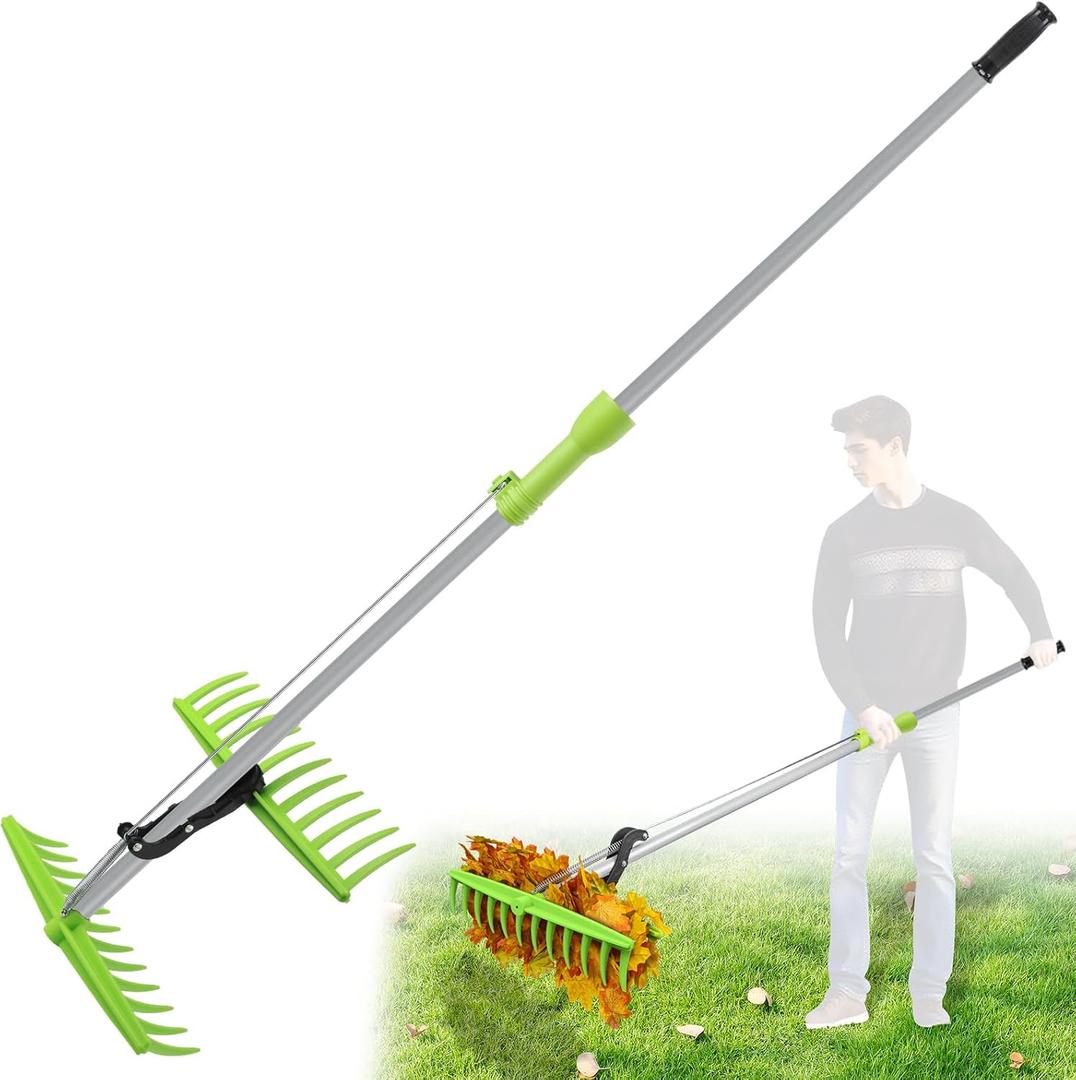 2-in-1 Leaf Grabber Rake Back Saving, Ergonomic Leaf Scoops Claws with Long Handle, Efficient Leaf Picker Upper Grabber Shovel for Yard Work Lawns Clean Up, Easy Pick Up Leaves No More Bending Over