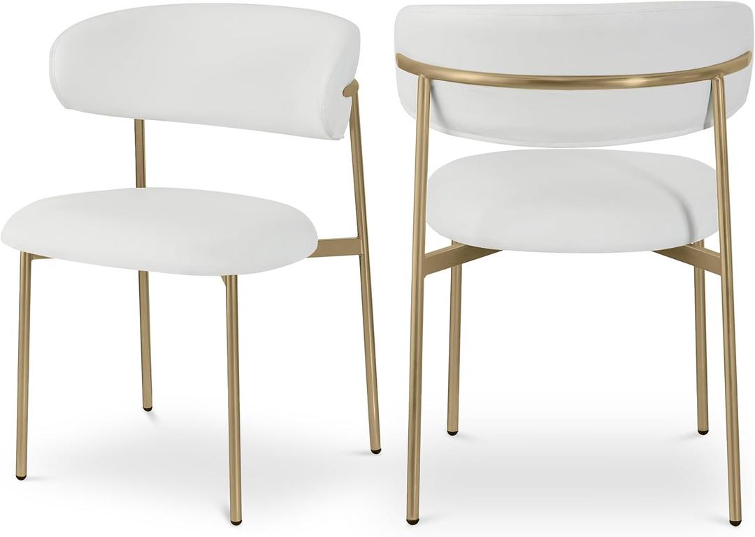 Meridian Furniture 759White-C Lupita Collection Modern | Contemporary Dining Chair with Soft Off-White Vegan Leather, Brushed Gold Metal Frame, 21.5" W x 23" D x 31.5" H, Off-White, Set of 2, Brushed Gold Finish