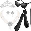 BBTO 6 Pieces 1920s Accessories for Women Costume Set Pearl Dangle Pendant Necklace Earrings