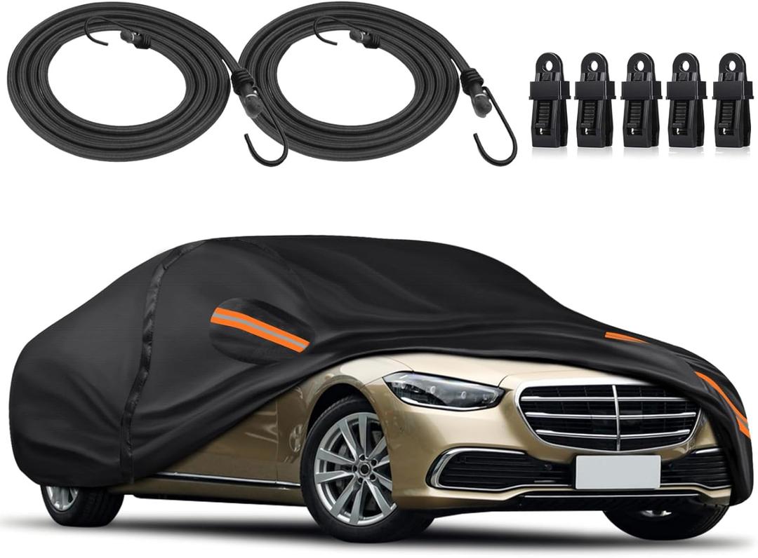 Car Cover Waterproof All Weather Fit for 2006-2023 MERC-edes Benz S Series S400 S550 S63 AMG, 600D Oxford Cloth Heavy Duty, Sun Hail Protector Seal Skin Outdoor Car Covers with Door Zipper