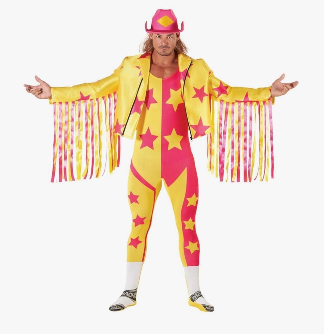 Morph Yellow Macho Man Randy Savage Costume, WWE Wrestler Costume, Adult Macho Dress Up, Fun Party Costume, Large, Yellow, Large