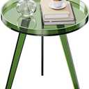 Clear Acrylic Side Table, Round End Table Nightstand Bedside Table Small Circle with Tray for Living Room Bedroom Office Small Space (Green)