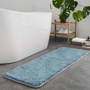 TECHMILLY Super Soft Shaggy Bathroom Runner Rugs, Absorbent Thick Non Slip Microfiber Bath Rugs, Quick Dry Machine Washable Bath Mat for Bathroom Floor, Bathtub and Shower 20"x47" Blizzard Blue