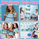 24 Design Blue Baby Shower Photo Booth Props Set Baby Shower Photo Booth Kit Decorations, Waterproof Multi Color Double Sided Printed DIY Selfie Photoshoot Party Supplies