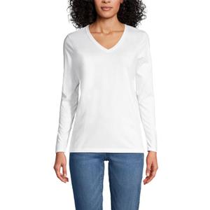 Lands' End Women's Relaxed American-Grown Supima Cotton Long Sleeve V-Neck T-Shirt Small