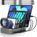 MSTJRY 90W 6-Port USB C Fast Charging Station for Multiple Devices, Multi PD Charger Station for iPhone iPad Tablet Phone, Charging Dock Organizer with Adjustable Dividers for Home Office Classroom