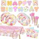 Daidle Unicorn Birthday Party Supplies Kit for 24 Guests, with Banner & Tableware, Plates, Cups, Napkins, and Cutlery Sets, Unicorn Birthday Decorations