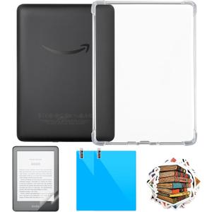 4 in 1 Clear Case with 2 Screen Protector and 50 Sticker for Kindle Paperwhite 11th Gen 2021 & Signature Edition (6.8"),All-Around ProtectionLight WeightAnti-ScratchKindle Paperwhite Case, Clear