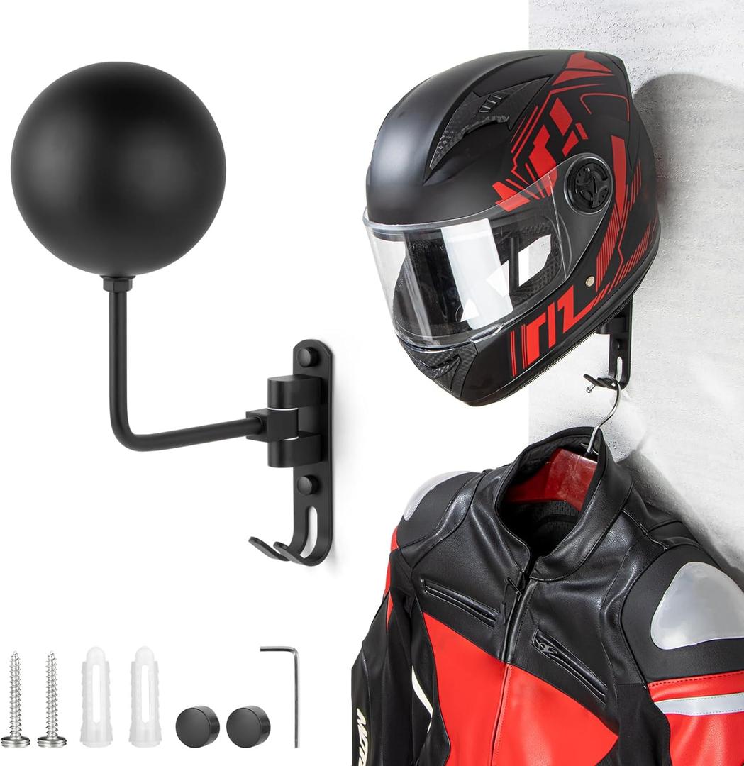 PUERSI Helmet Holder Wall Mount - 180 Rotation Helmet Hanger for Motorcycle Bike Racing Outerwear Sports Gear Display