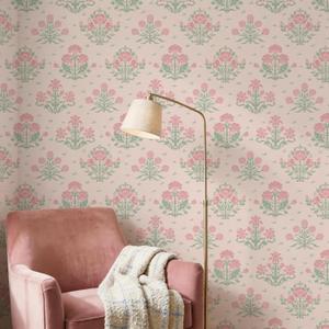 Pink Peel and Stick Wallpaper, Pink Floral Damask Wallpaper Boho Girly Wall Paper Decorative Self Adhesive Shelf Drawer Liner Contact Paper for Nursery Bedroom Bathroom 17.3" x 196.8"