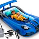 Inflatable Toddler Travel Bed with Safety Bumpers & 2 Mins Auto Inflation Pump, Portable Toddler Kids Air Mattress with Carry Bag for Home Grandma's Sleepovers Travel Camping, 330lbs Support (Blue)