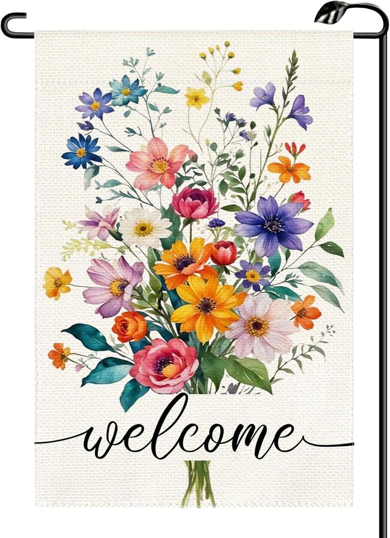 Spring Colorful Floral Welcome Garden Flag 12x18 Inch Vertical Double Sided Seasonal Summer Small Flags Farmhouse Outside Decoration For Yard (ONLY FLAG) CJ56