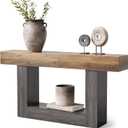 LITTLE TREE 63 Inches Long Console Table, 2-Tier Farmhouse Sofa Table Behind Couch, Large Narrow Entryway Table for Living Room, Wooden Hallway Foyer Table with Heavy Duty Base, Rustic Brown and Grey