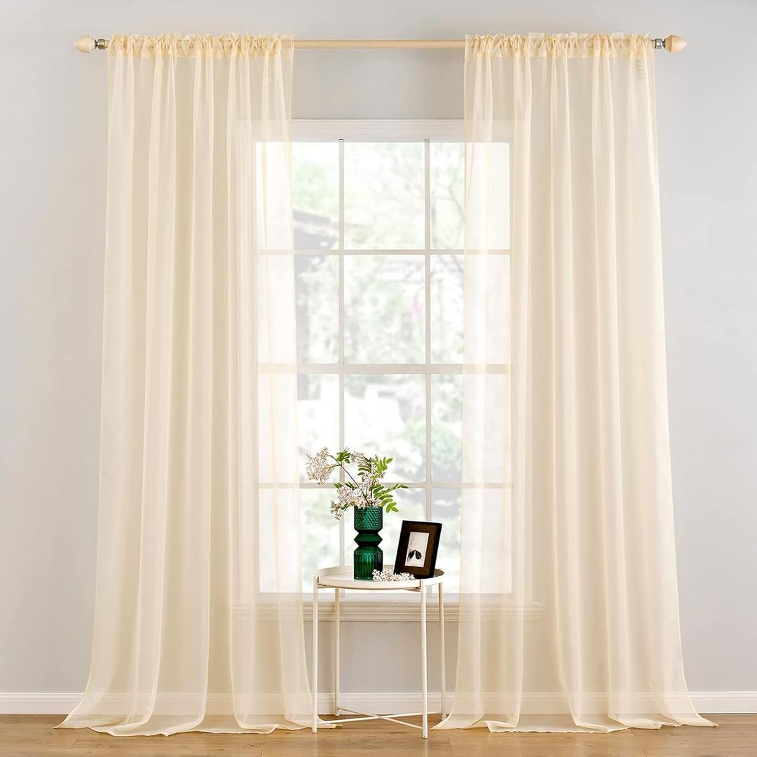 MIULEE 2 Panels Solid Color Sheer Window Curtains Elegant Window Voile Panels/Drapes/Treatment for Bedroom Living Room (54 X 120 Inches Cream Beige) (54"W x 120"L (Pack of 2))