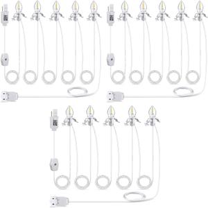 Meonum 3 Pack Christmas Village Light, 12 Ft Accessory Cord with C7 Lamp, Light Cord with 5 LED Bulbs, Rotary On/Off, Female/Male Plugs, Spare Fuses for Village House Craft Decor