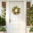 YNYLCHMX 18" Spring Summer Wreaths for Front Door, Artificial Floral Wreath with Green Eucalyptus Leaves, Green Foliage Wreath for Wall Window Farmhouse Party Holiday Home Decor