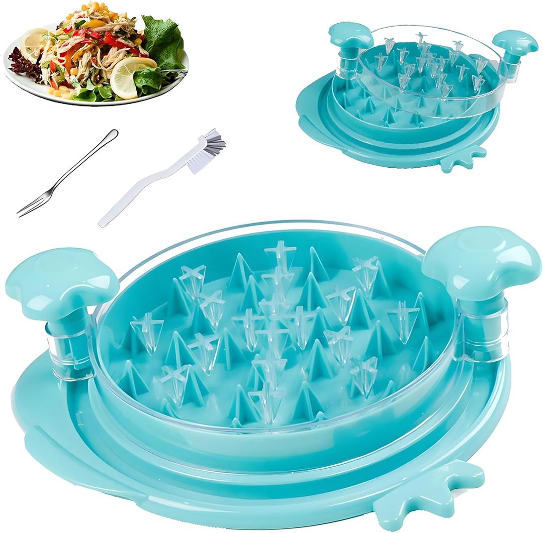 Chicken Shredder Tool with Brush - 10" Meat Grinder for Pulled Pork, Beef & Vegetables | Non-Slip Chicken Base, Dishwasher Safe & Ergonomic Grip,Cyan