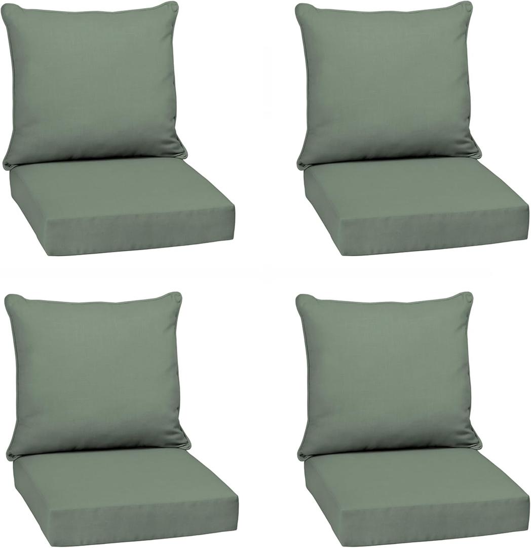 Arden earthFIBER Outdoor Deep Seat Cushion Set (4-Pack), 24 in x 24 in, Weather-Proof, Rain-Proof, Fade Resistant Patio Cushion for Chair, Sofa, and Couch Sage Green Texture