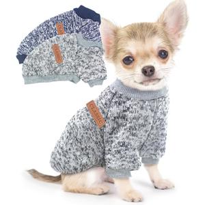 2 Pack 3.6-5.5lbs Dog Sweaters for Small Dogs Winter Dog Clothes Male Fleece Pet Sweaters Warm Thick Puppy Outfit Small Dog Sweater for Boy Girl Dogs Yorkie, Chihuahua, Pug, XS,Grey Navy