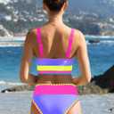popvil High Waisted Bikini Sets for Women Tummy Control Swimsuits 3 Piece Bathing Suits Neon Swimwear with Skirt 2026 (Purple, XL)