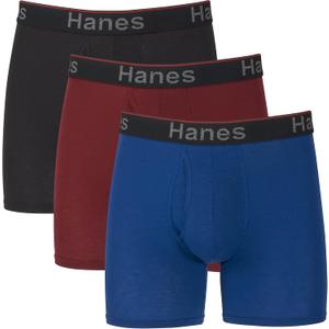 Hanes Men's Anti-Chafing Underwear Pack, 3-Pack, Total Support Pouch Moisture-Wicking Boxer Briefs, Trunks, or Long Leg (XX-Large, Blue/Red/Black)
