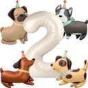 Animal Dog Balloons Puppy Balloon 40 Inch Cream White Number 2 Balloons for Dog 2nd Birthday Decorations Dogs Birthday Party Supplies