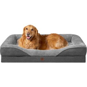 EHEYCIGA Memory Foam XL Dog Bed for XLarge Sized, Extra Large Orthopedic Dog Sofa with Sides and Waterproof Liner, Washable Bolster Pet Bed Couch with Removable Cover, 42x30x7.5 Inch, Grey