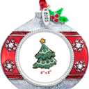 2025 Christmas Tree Ornament Picture Frame Metal Hanging Pendant Holiday 2" Photo Frame Charm Decorative of Pets, Baby First Christmas, Family (2025 Style 3)