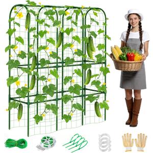 62in Tall Cucumber Trellis for Raised Bed, 51" L x 62" H Metal Garden Trellis for Climbing Plants Outdoor, U-Shape Vegetables Trellis Support for Squash Zucchini Peas Grape