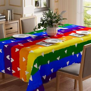 XCHI Watercolor Rainbow Love Heart LGBTQ Tablecloth Square Pride Day Inclusion Lesbian Gay Bisexual Transgender Queer Homosexual Equality for Indoor Outdoor Home Party Decorations 60x60 Inch