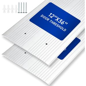 Zonon 2 Pcs Aluminum Door Threshold 12" W x 36" L Anti-Slip Floor Thresholds Strip Easy to Cut and Install for Flat Transition Saddle Low-Profile Doorways Sill