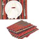 Bohemian Style Placemats Set of 6 Washable Table Mats Set 16x12 Inch Cotton and Linen Material Placemats Red