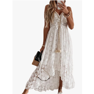 CUPSHE Women's Summer Dresses Sleeveless Lace Casual Tassel Beach Spaghetti Straps Flowy Maxi Sun Dress XL