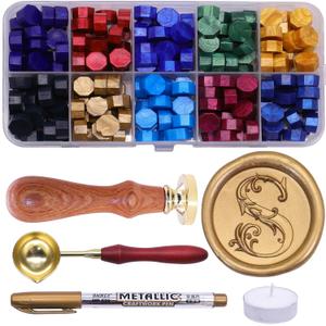 SWANGSA Letter Wax Seal Stamp Kit, 3D Floral Initial Alphabet S Sealing Stamp and 200pcs Sealing Wax Beads Kit for Wedding Invitations Cards Envelopes