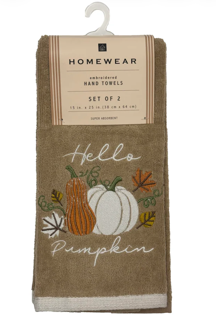 Homewear Embroidered Hand Towels - Hello Pumpkin