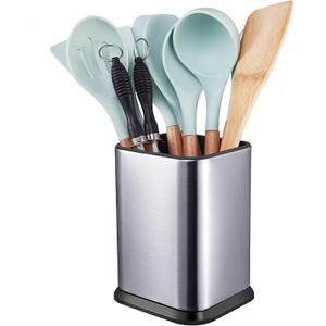 RedCall Stainless Steel Kitchen Utensil Holder for Countertop, Spoon Spatula Organizer,Modern Rectangular Large Cooking Utensil Caddy Counter,Utensil Crock Silver