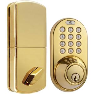 MiLocks TF-02P Keyless Entry Door Lock with Keypad, Auto-Lock Triple Security System, Easy to Install Keypad Door Lock for Interior or Exterior Use, Polished Brass