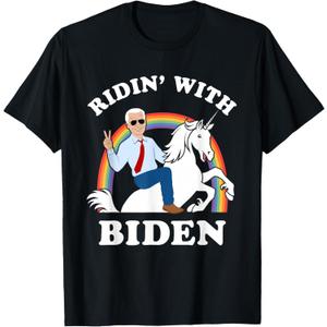 Unicorn Ridin' with Biden Funny Joe Biden T-Shirt, Large