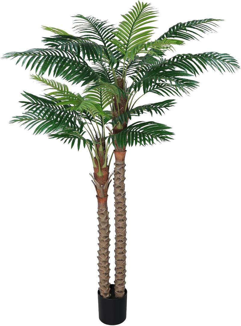 7FT UV-Resistant Faux Palm Tree84in Realistic Artificial Palm Tree Indoor Outdoor, Tropical Fake Plant for Home Office Patio Poolside Yard Christmas Hotel Gift