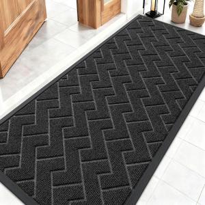 OLANLY Front Door Mat Indoor Outdoor Entrance, Waterproof All-Season, All-Weather Doormat, Sturdy Natural Rubber, Low Profile, Easy Clean Patio Porch Entryway Mat, Herringbone Brick (Black, 59x23)